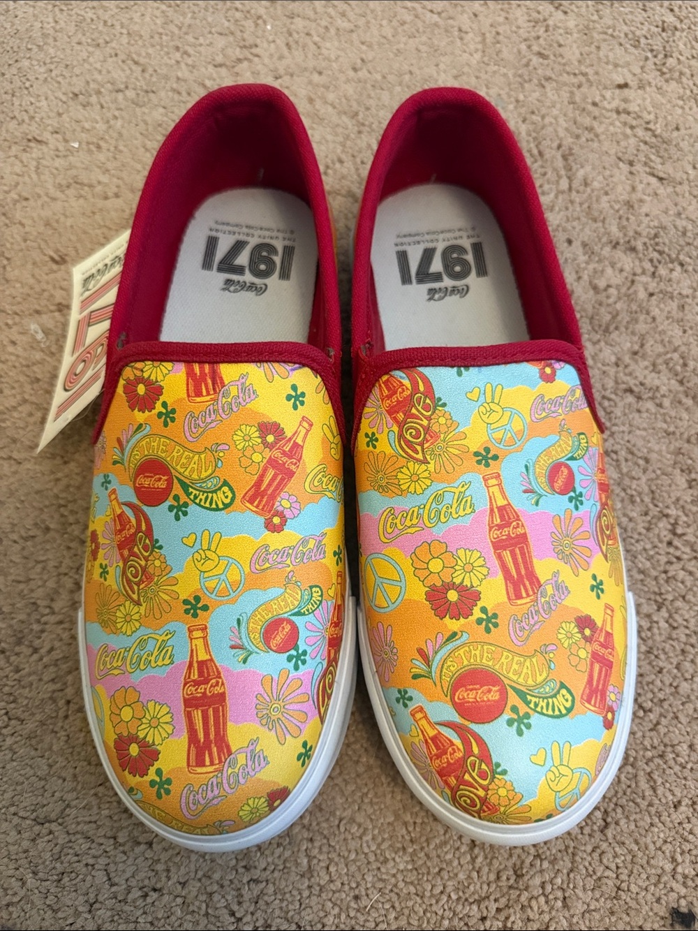 Coca Cola Slip-On Sneakers in Red with Bright Multicolor Print